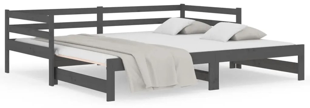814656 vidaXL Pat de zi extensibil, gri, 2x(90x190) cm, lemn masiv de pin