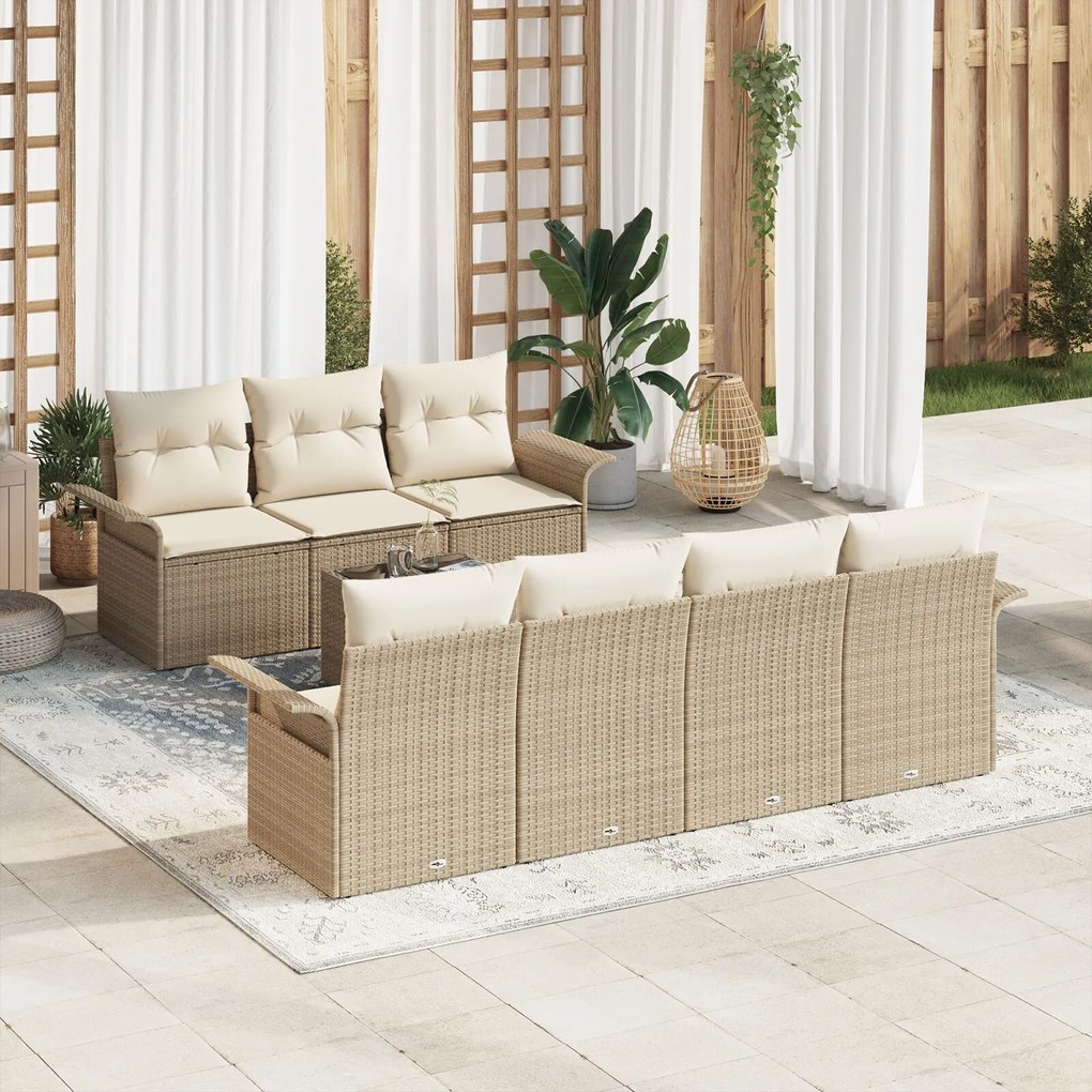 vidaXL Set de canapele pentru grădină 8 pcs Bej Rattan poli