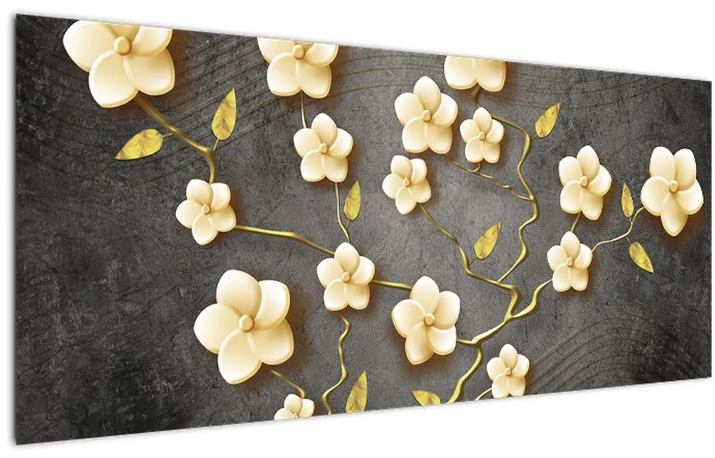 Tablou - Arbust auriu pe fundal negru (120x50 cm)