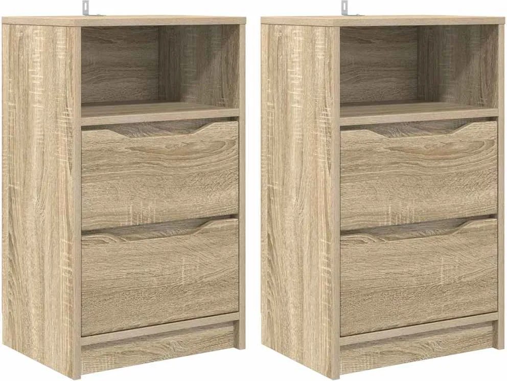 vidaXL Mese de noptieră cu sertar 2 pcs Stejar Sonoma 40 x 30 x 467 cm