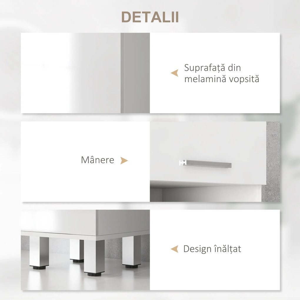 kleankin Mobilier pentru Baie cu 1 Sertar 3 Rafturi Ajustabile și 2 Dulapuri, 30x30x180 cm, Alb Lucios | Aosom Romania
