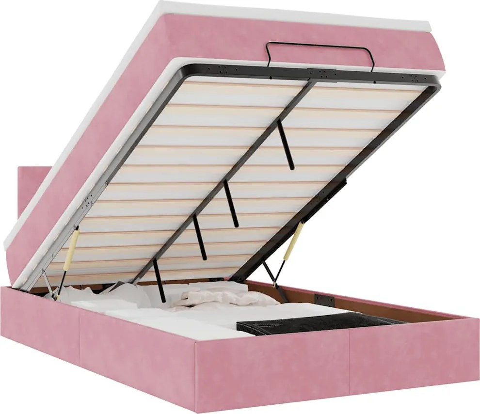 vidaXL Pat otoman cu saltea, roz, 120x190 cm, catifea