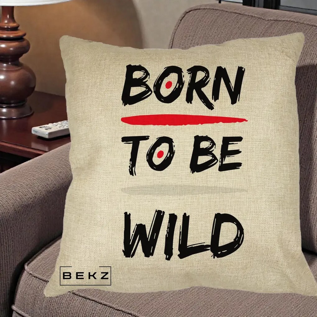 Perna Decorativa Born To Be Wild, 40x40 cm, Crem, Husa Detasabila, Perna Inclusa, BEKZ®