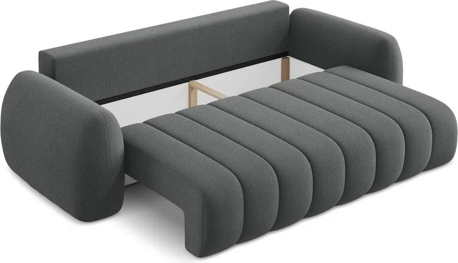 Canapea gri închis extensibilă/cu spațiu de depozitare cu tapițerie din țesătură bouclé 266 cm Pele – Makamii