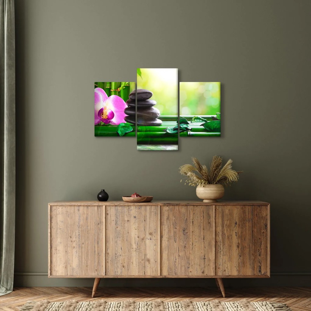 Tablou cu pietre pentru masaj și orhidee (90x60 cm)