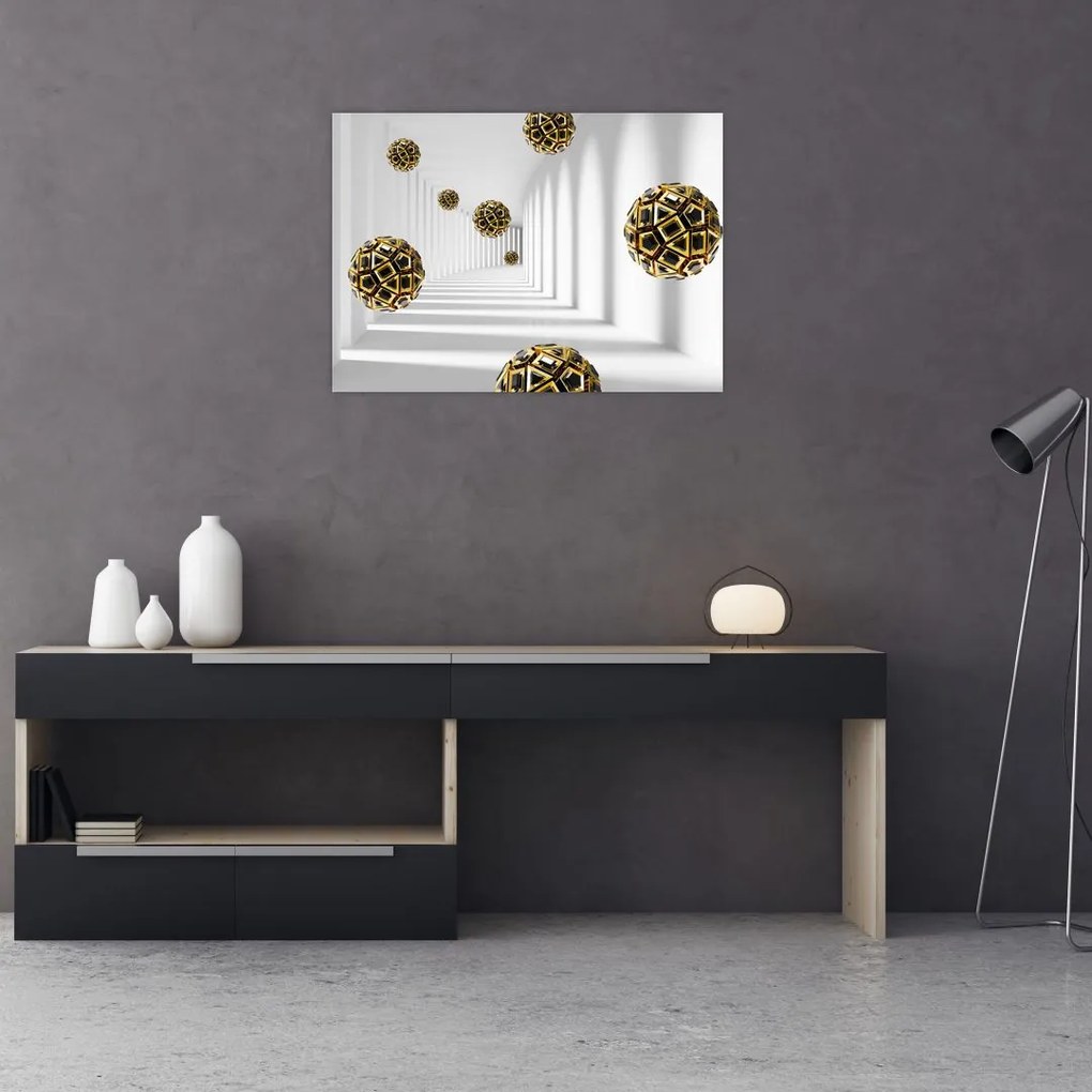 Tablou abstract cu mingi de fotbal (70x50 cm)
