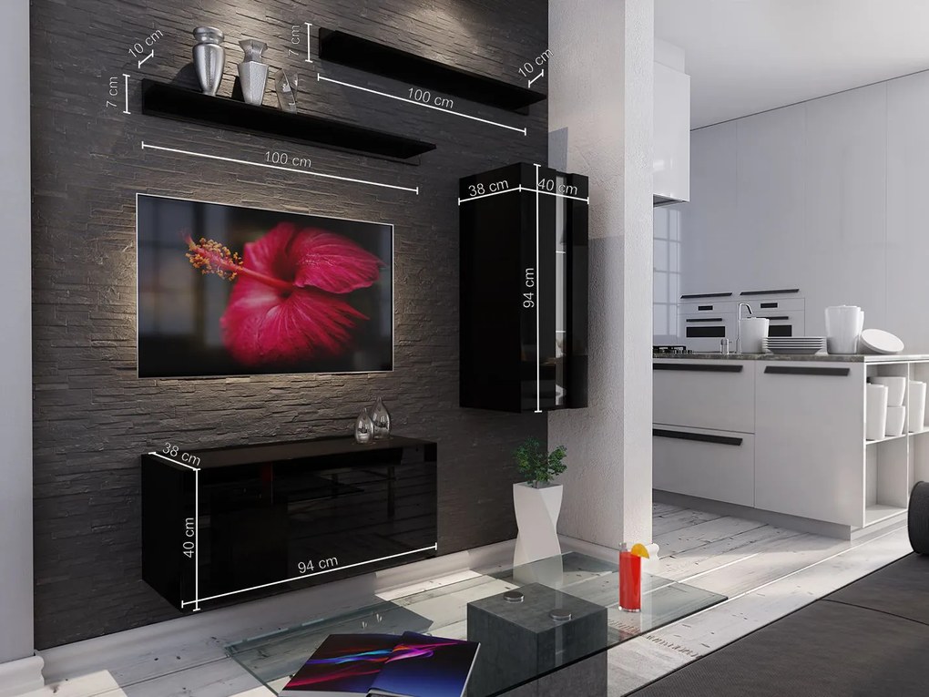 Mobilier living Bemoi (negru + negru lucios). 1007700