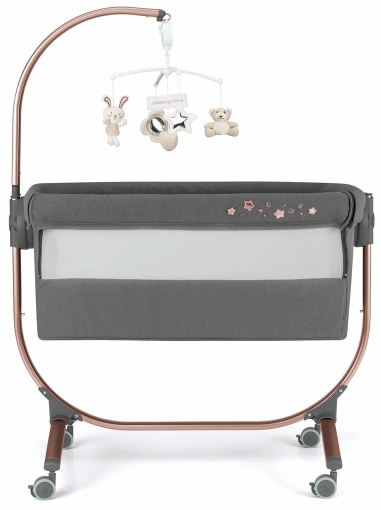 Patut cu leganare, Cullami, co-sleeper 2 in 1, Cu laterala culisanta, Cu setare unghiulara, Cu roti, Reglabil in 8 pozitii pe inaltime, Gold