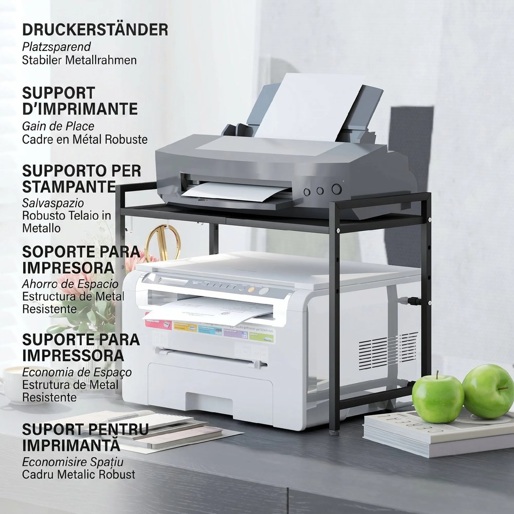 HOMCOM Suport extensibil pentru cuptor cu microunde pe 2 niveluri cu 3 cârlige, din metal, negru | Aosom Romania