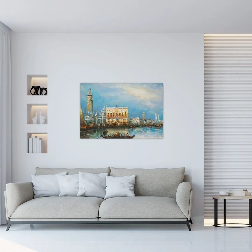 Tablou - Gondola care trece prin Veneția, pictură în ulei (90x60 cm)