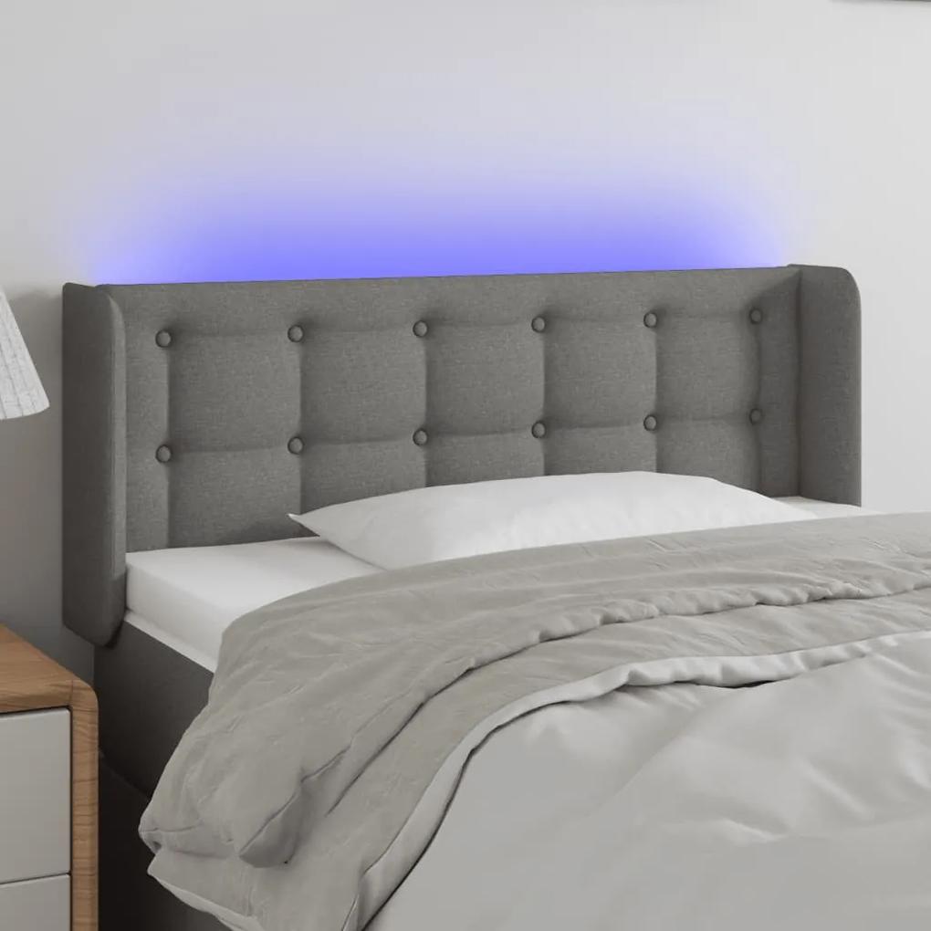 3123653 vidaXL Tăblie de pat cu LED, gri închis, 93x16x78/88 cm, textil