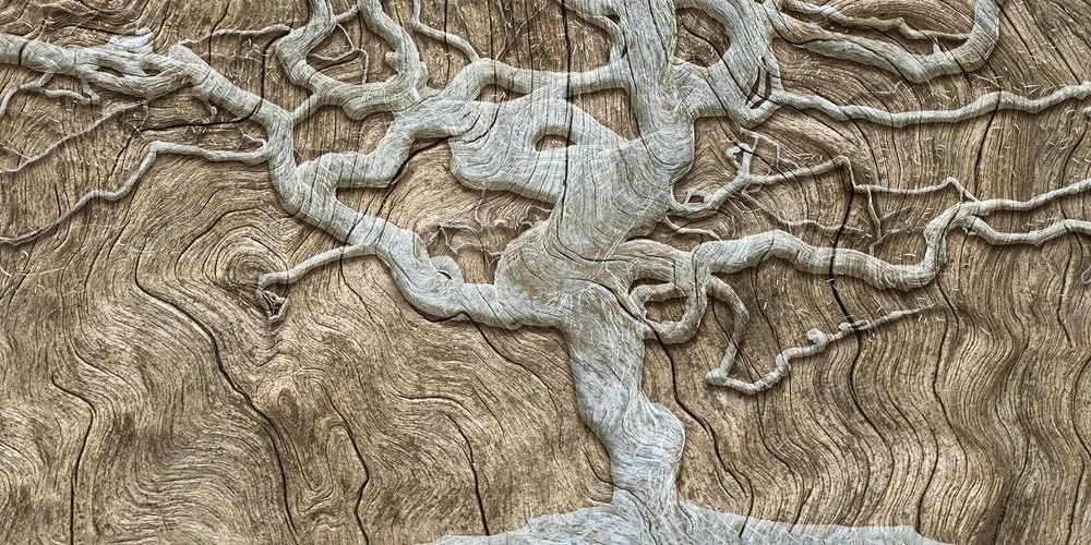 Tablou copacul abstract pe lemn în design bej