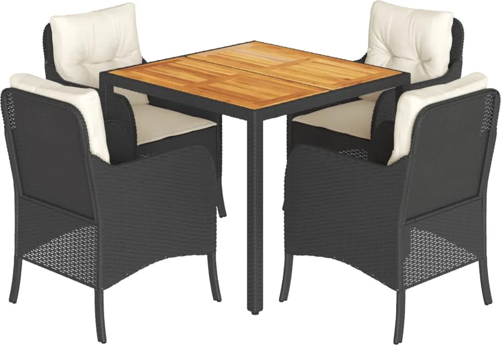 vidaXL Set mobilier de grădină cu perne, 5 piese, negru, poliratan