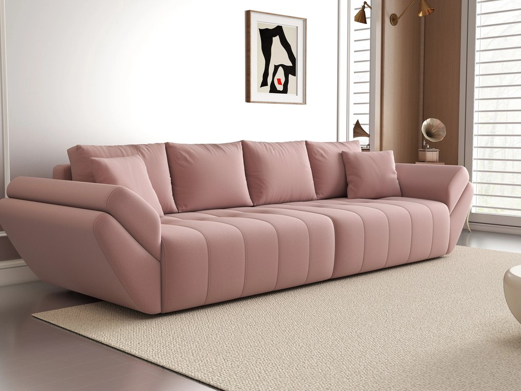 Canapea extensibilă dumonde cu ladă de depozitare si sezut confortabil din spuma high-density, Berlin Royal Pink 300x100 cm