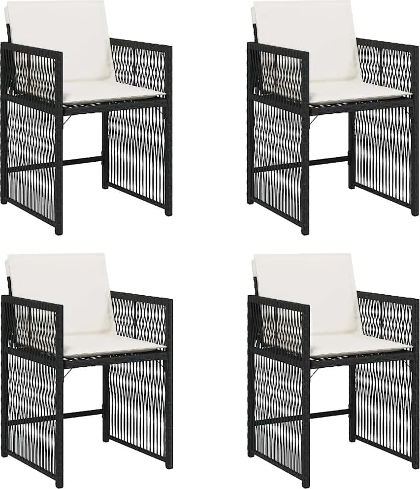 vidaXL Scaune de grădină cu perne, 4 buc., negru, poliratan