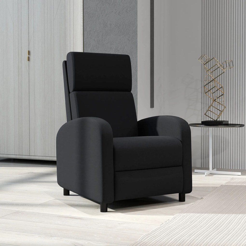 HOMCOM Fotoliu Relax Rabatabil Manual 160° cu Suport pentru Picioare, Fotoliu Ergonomic Tapițat cu Aspect de In pentru Dormitor, Birou, Living și Sufragerie, Negru | Aosom Romania