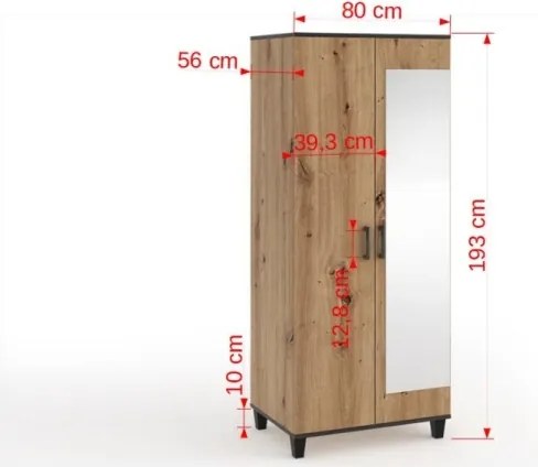 Dulap POLA 11 – cu oglindă – 80x56x193 cm – Stejar Artisan