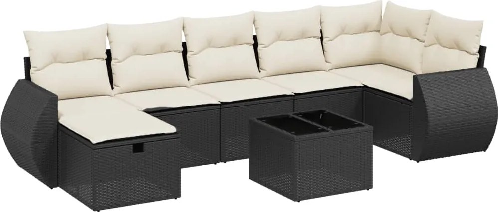 vidaXL Set mobilier de grădină cu perne, 8 piese, negru, poliratan