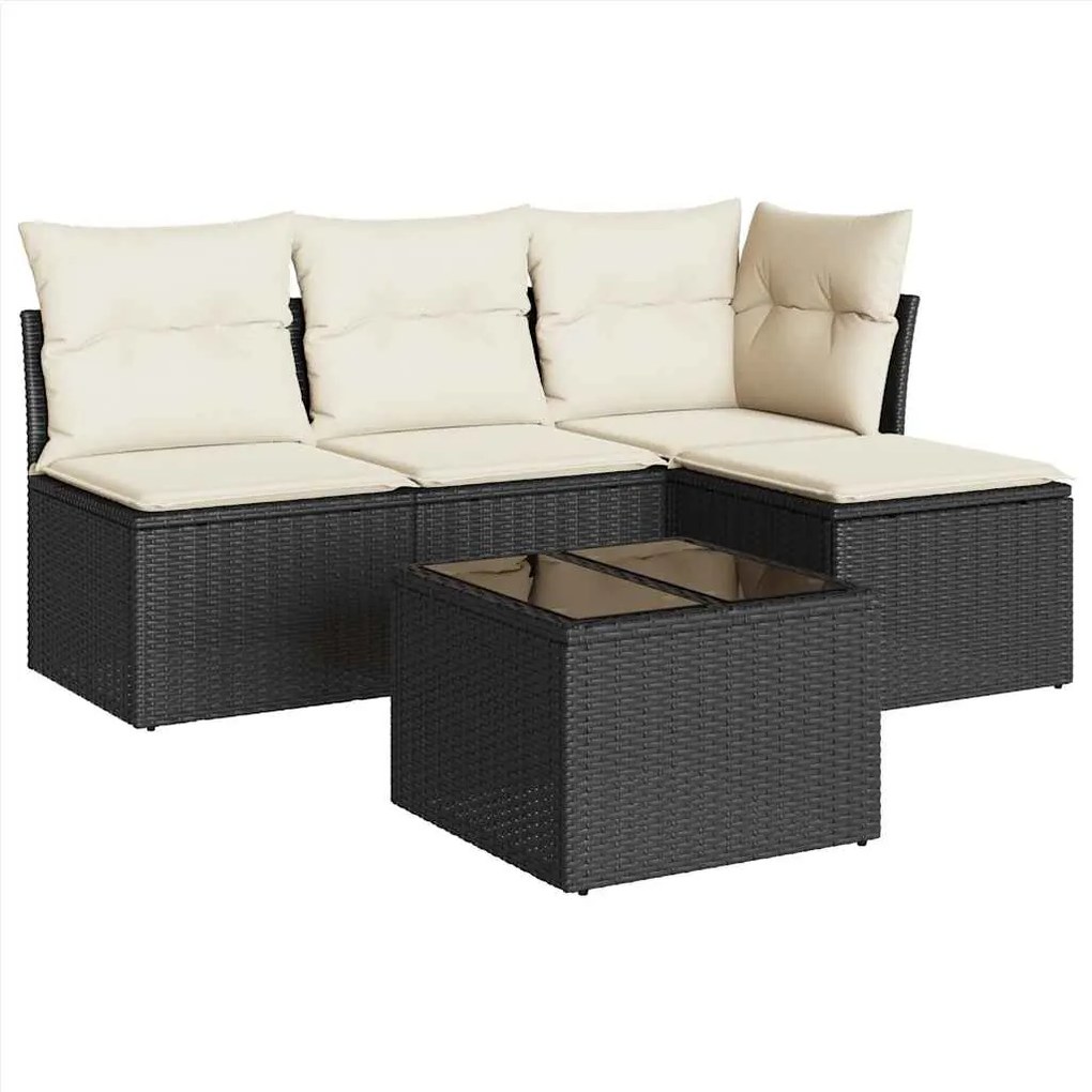 vidaXL Set mobilier de grădină cu perne, 5 piese, negru, poliratan