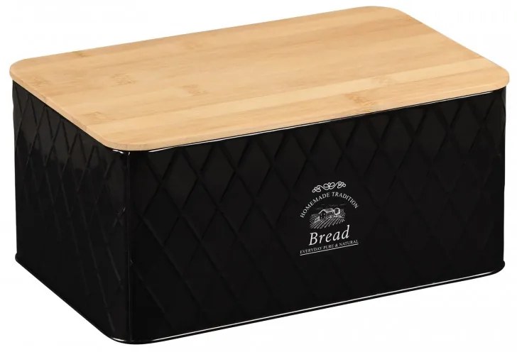 Cutie pentru paine Kesper 18047, 28x18x13 cm, Otel inoxidabil, Bambus, Negru