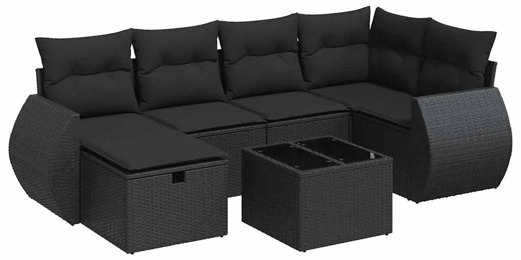 3325591 vidaXL Set canapele de grădină cu perne, 7 piese, negru, poliratan