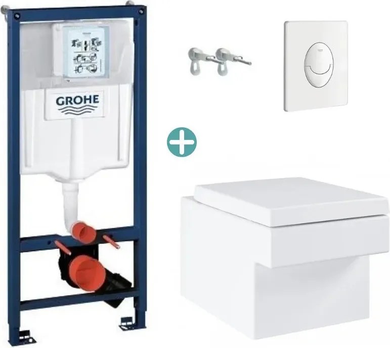 Set rezervor Grohe Rapid SL cu clapeta Skate Air alba si vas wc Grohe Cube Ceramic Triple Vortex PureGuard capac soft close