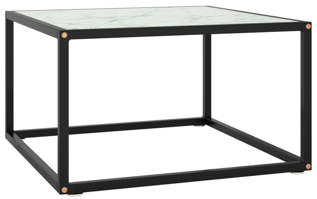 vidaXL Măsuță de cafea, negru cu sticlă albă marmorată, 60x60x35 cm