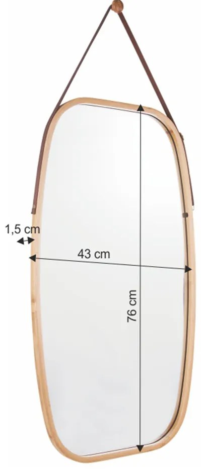 Oglindă suspendată cu ramă din bambus Lemi 3, 43 x1,5 x 76 cm