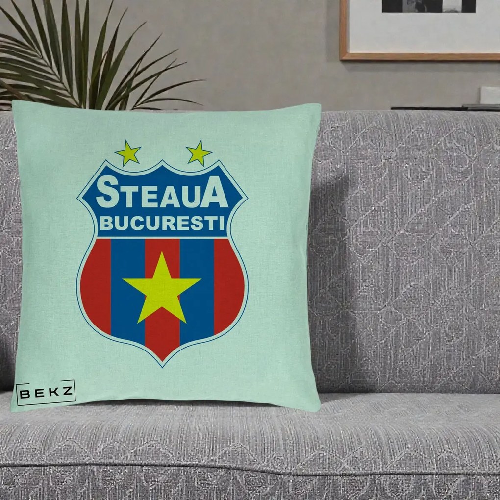 Perna Personalizata Steaua Bucuresti Fotbal, 40x40 cm, Verde Menta, Husa Detasabila, Perna Inclusa, BEKZ®