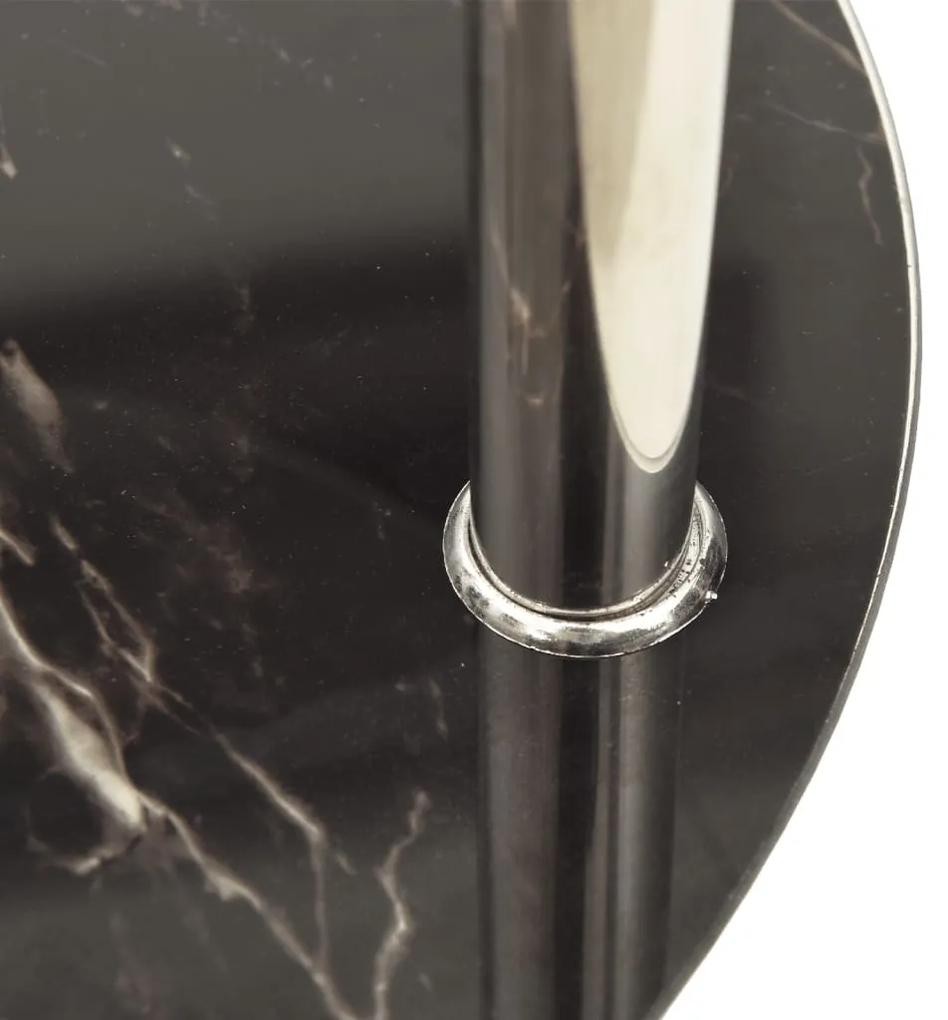 Masa laterala 2 niv. transparent negru 38 cm sticla securizata 1, transparent si marmura neagra, Rotund