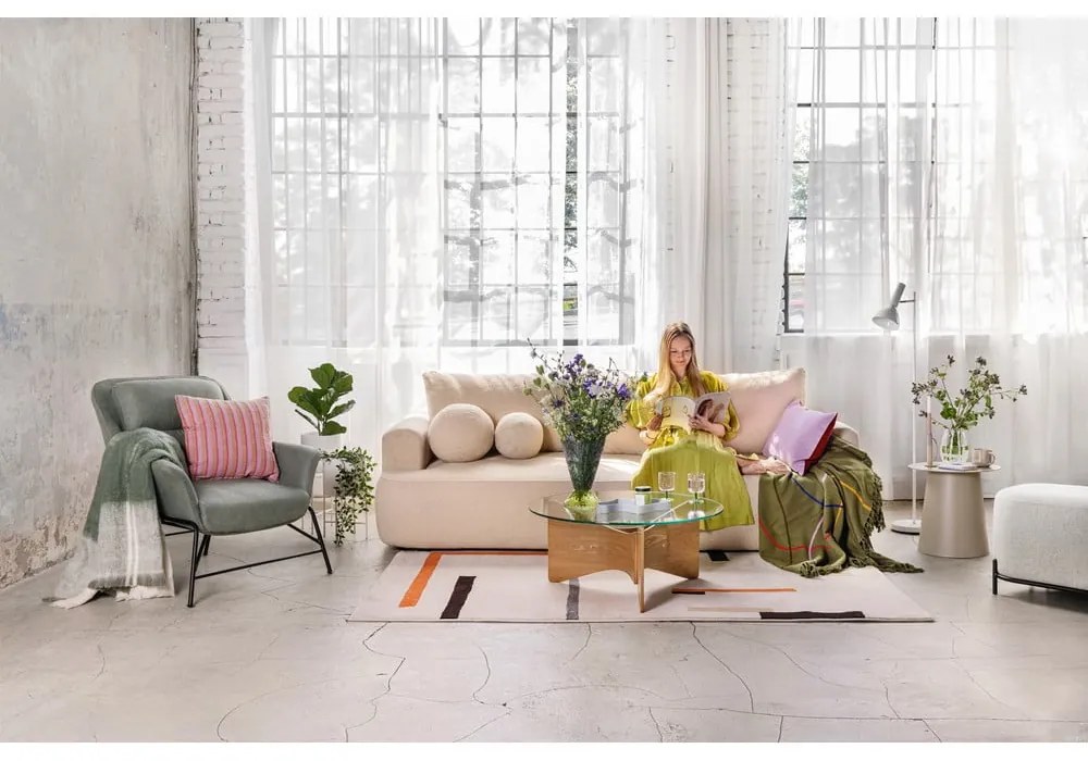 Canapea roz-deschis extensibilă cu tapițerie din țesătură bouclé 247 cm Quinoa – Bonami Selection