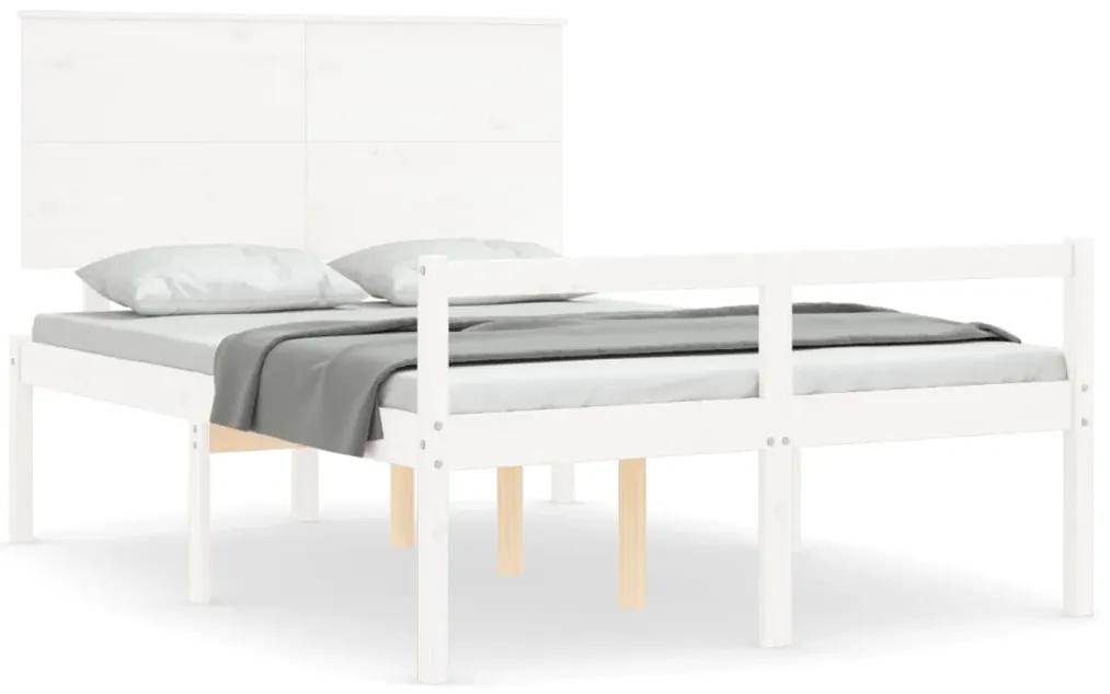 3195457 vidaXL Cadru de pat senior cu tăblie dublu, alb, lemn masiv