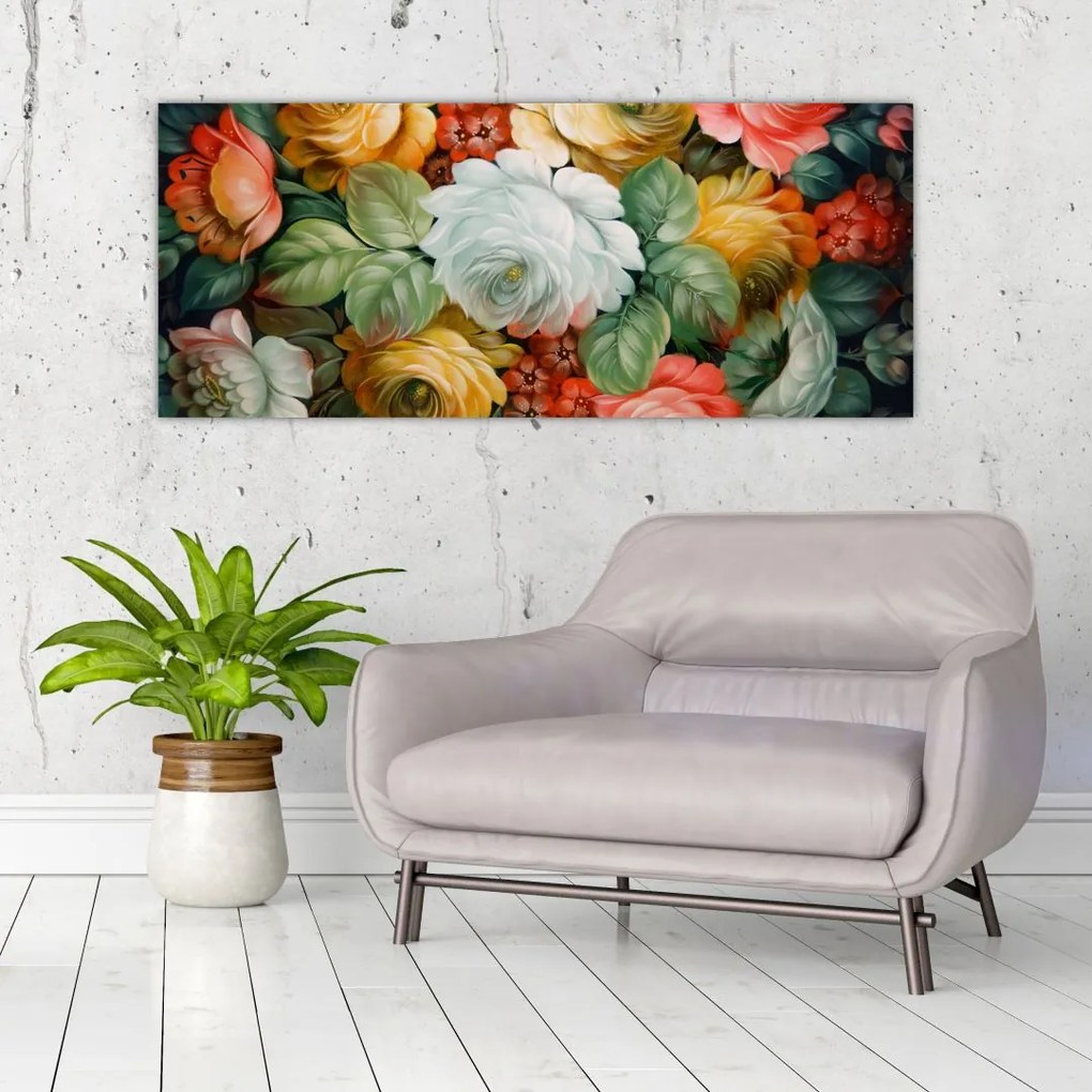 Tablou cu buchet pictat de flori (120x50 cm)