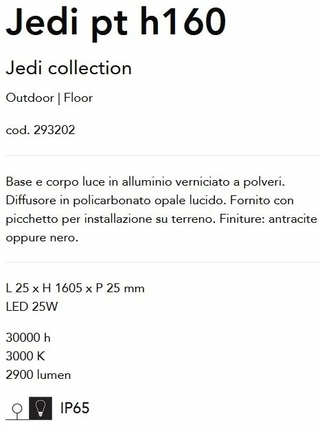 Stalp LED slim pentru iluminat exterior, IP65 Jedi pt h160 negru