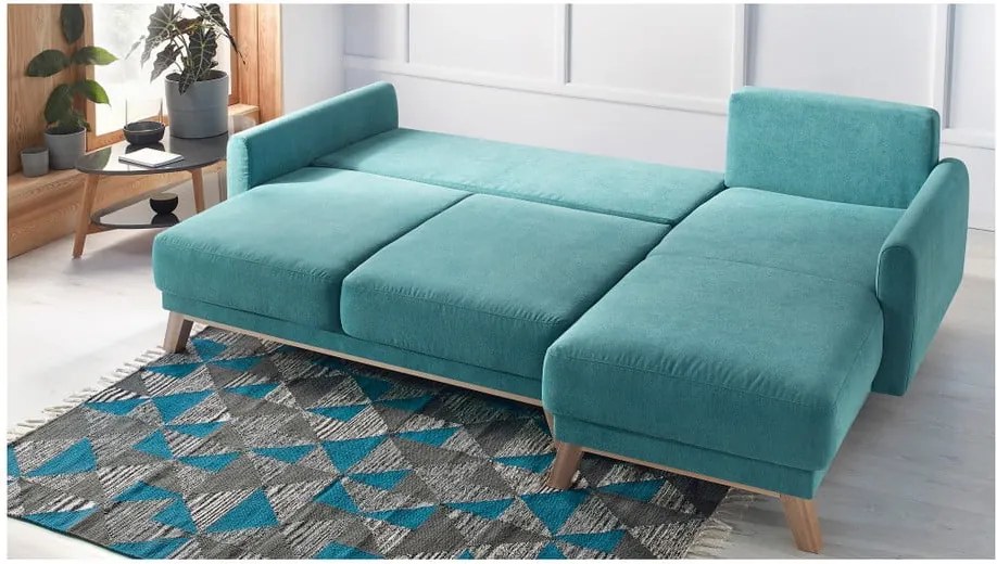 Colțar extensibil cu șezlong pe partea dreaptă Bobochic Paris Balio, turcoaz