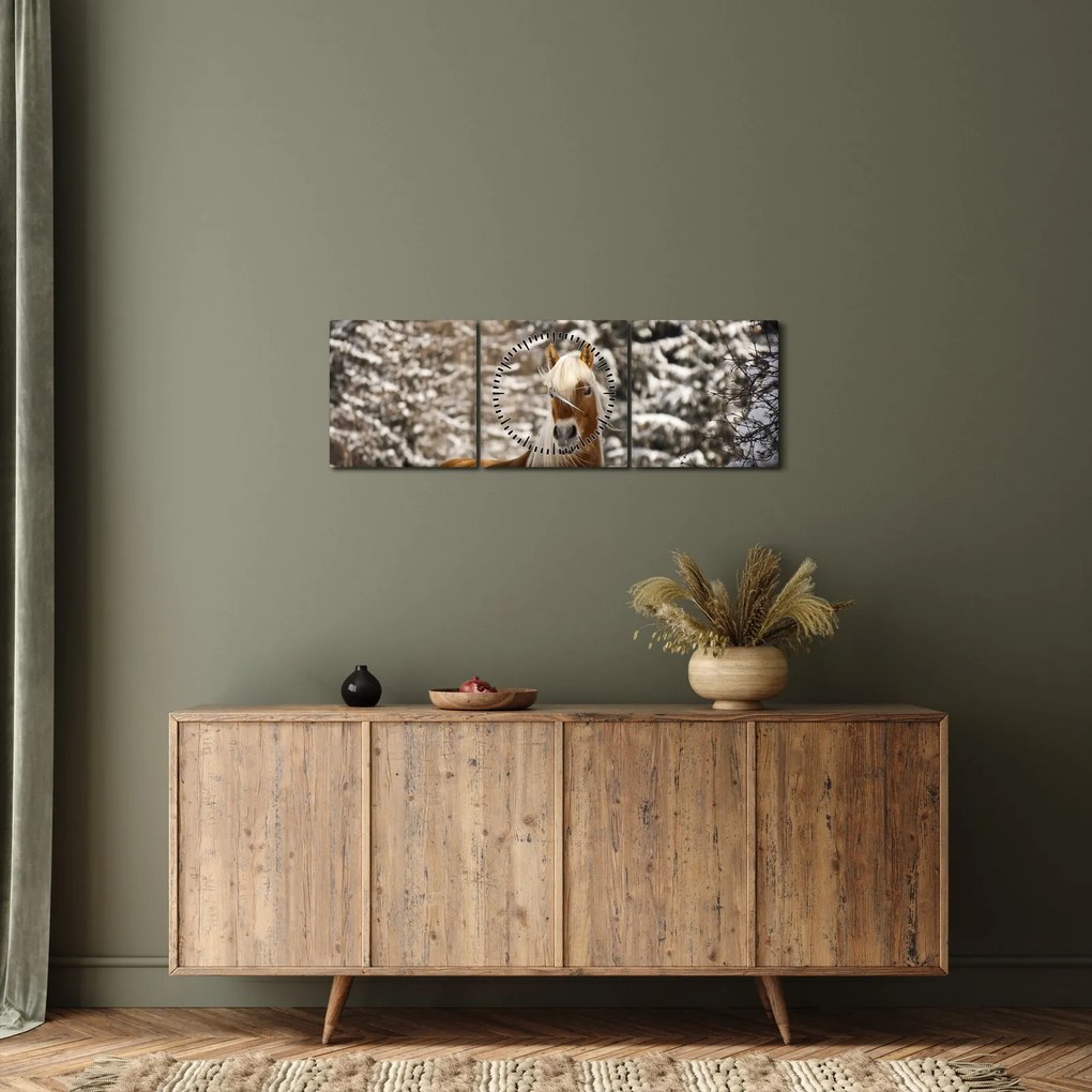Tablou - Cal în peisaj de iarnă (cu ceas) (90x30 cm)