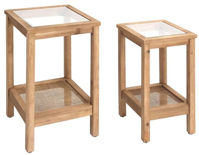 Set 2 mese de cafea , din lemn de pin si sticla, Firmin