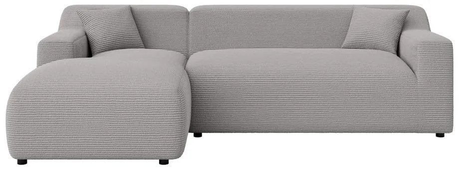 Colțar gri deschis cu tapițerie din catifea reiată (cu colț pe partea stângă, cu șezlong) Martin – Ropez