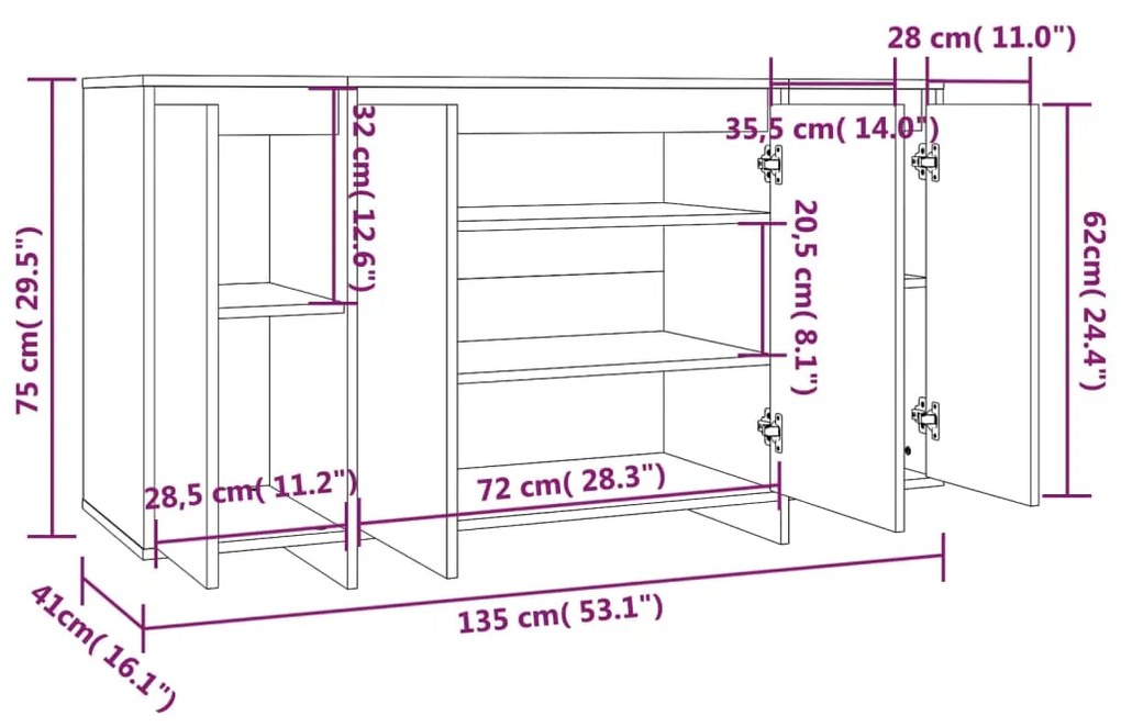 Servanta, gri beton, 135x41x75 cm, PAL 1, Gri beton