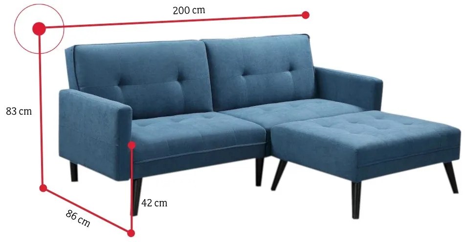 Supermobel Canapea extensibila CORNER, 200x83x86, albastru + taburet