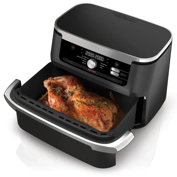 Friteuza cu aer cald dubla Ninja Foodi Flexdrawer AF500DE, 2470W, Zone de gatit independente, 10.4L, 7 programe, 40-240°C, Max Crisp, Sync, Negru/Argintiu