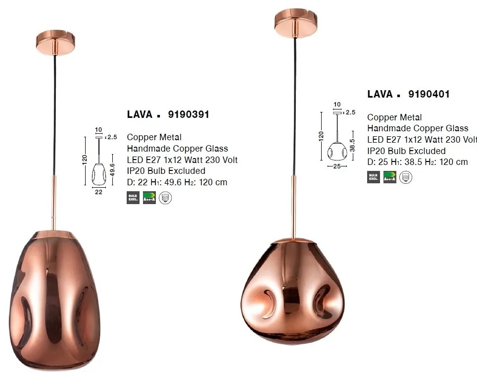 Lustra / Pendul design modern decorativ Lava cupru NVL-9190391