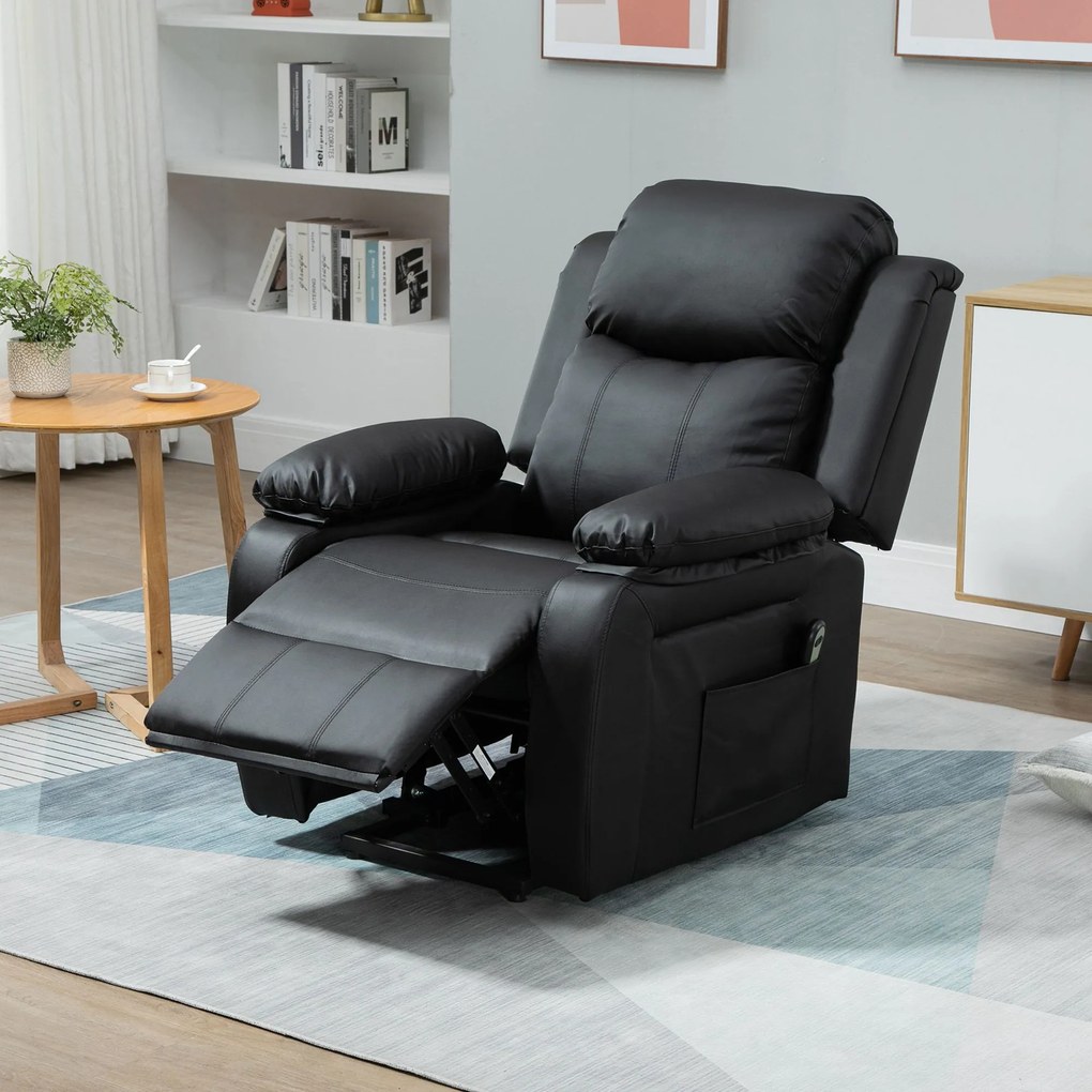 HOMCOM Fotoliu Relax Electric cu Ridicare și Reclinare 160°, Telecomandă, 76x90x105 cm, Negru | Aosom Romania