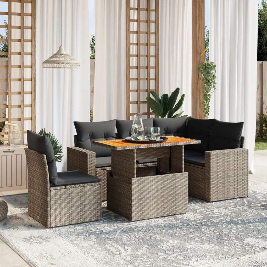 3271319 vidaXL Set mobilier grădină cu perne, 6 piese, gri, poliratan