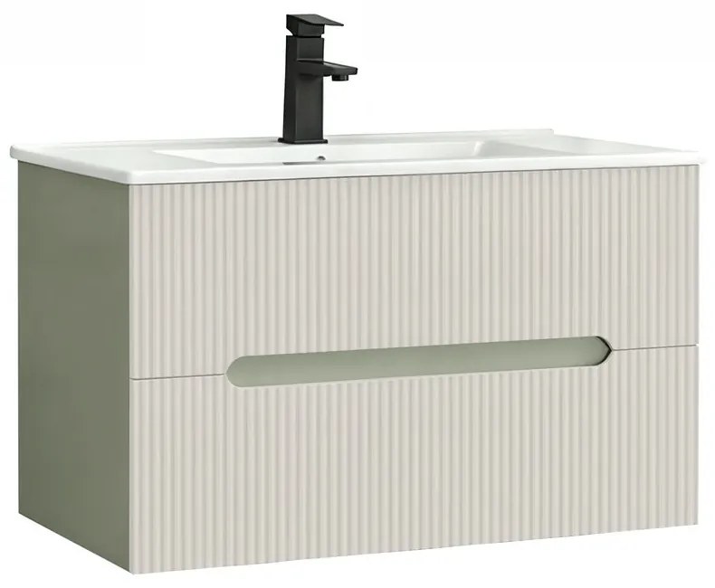 Trent 80 dulap de baie inferior cu chiuvetă ceramică (2 sertare) verde-alb