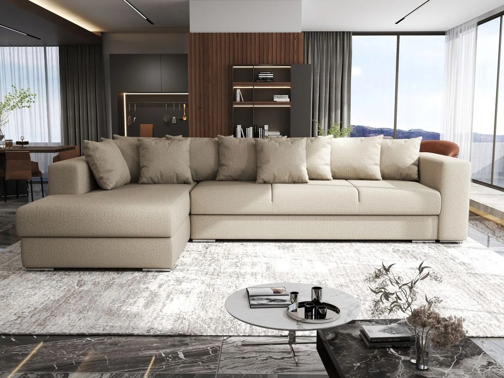 Colțar extensibil dumonde cu ladă de depozitare si sezut confortabil din spuma high-density, Gloria Enjoy Camel 320x183 cm