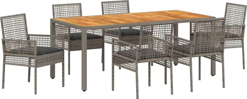 vidaXL Set de masă pentru grădină 7 pcs Gri poliratan