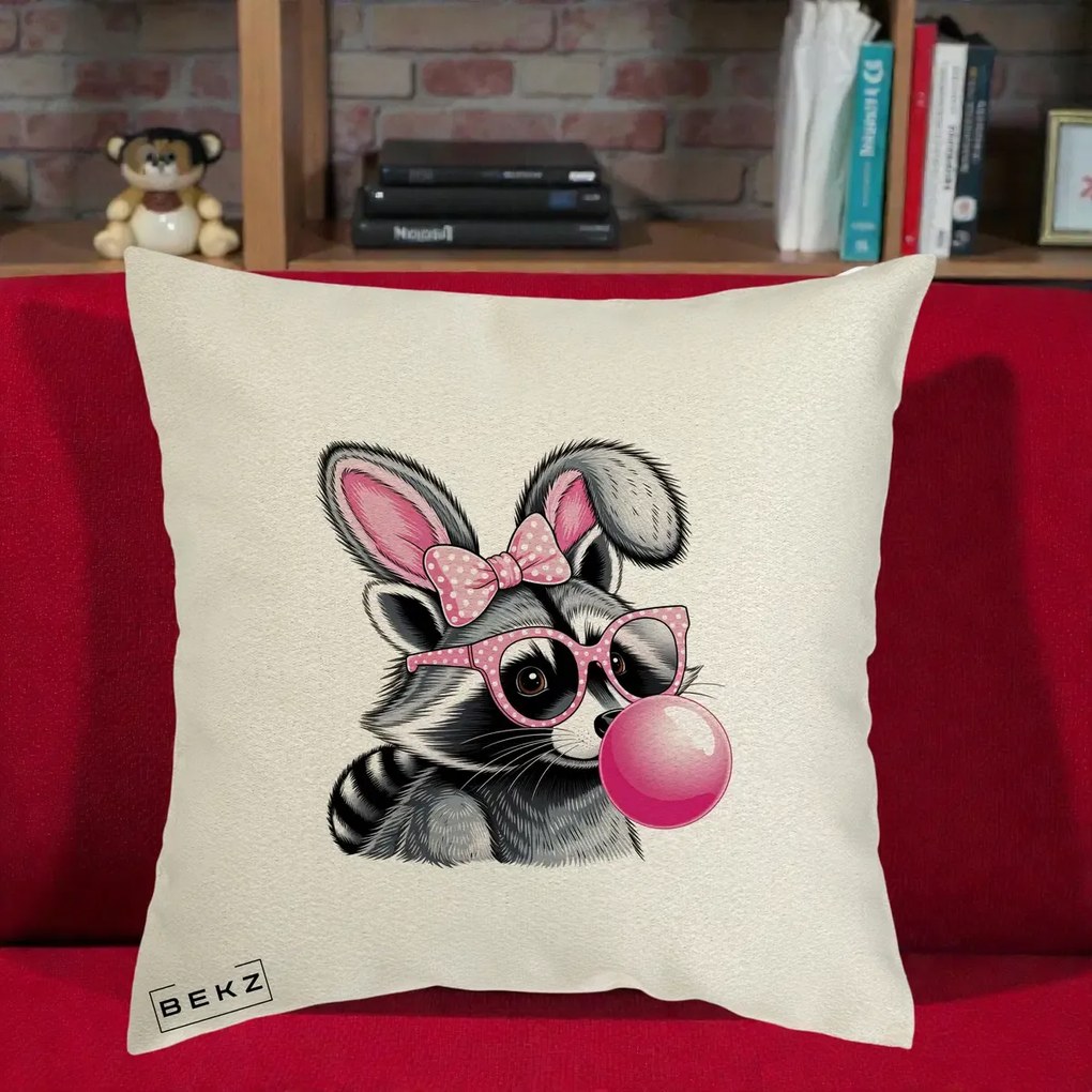 Perna Decorativa Raton cu Urechi de Iepure si Guma de Mestecat, 40x40 cm, Ecru, Husa Detasabila, Perna Inclusa, BEKZ®