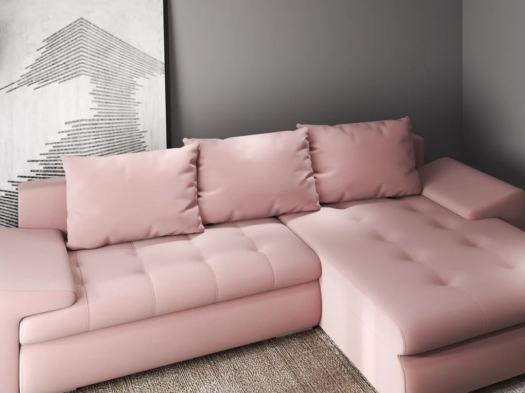 Colțar extensibil dumonde cu ladă de depozitare si sezut confortabil din spuma high-density, Leonardo Royal Roz 260x185 cm II