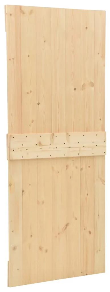 Usa glisanta cu set feronerie, 100x210 cm, lemn masiv de pin 2, Maro, 100 x 210 cm